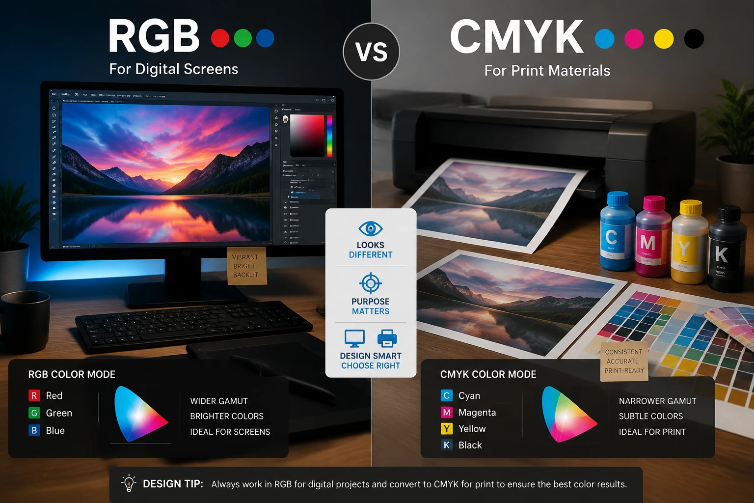 مقایسه حالت رنگ RGB و CMYK برای چاپ