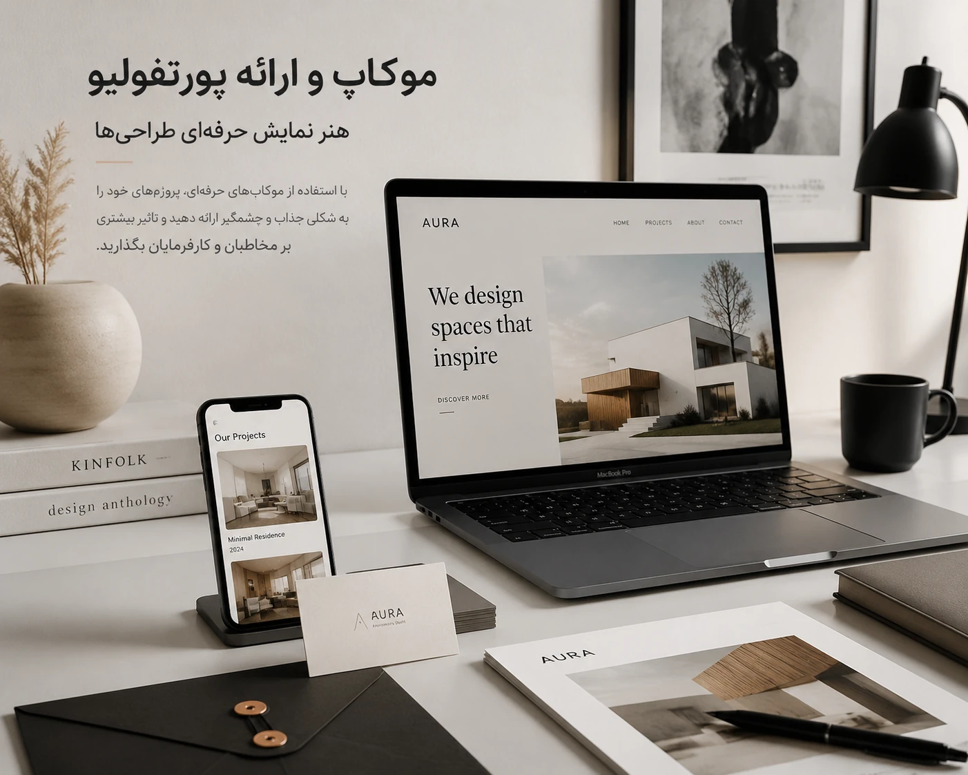 موکاپ حرفه‌ای برای ارائه نمونه‌کار طراحی و برندینگ